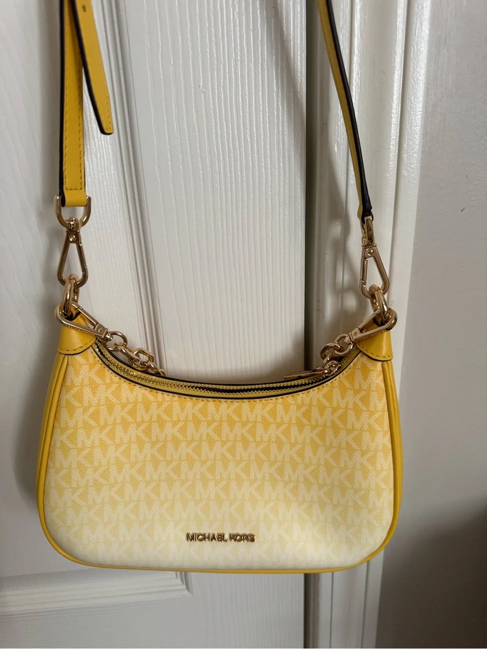 Michael Kors Yellow Logo Chain-Trim Shoulder Bag